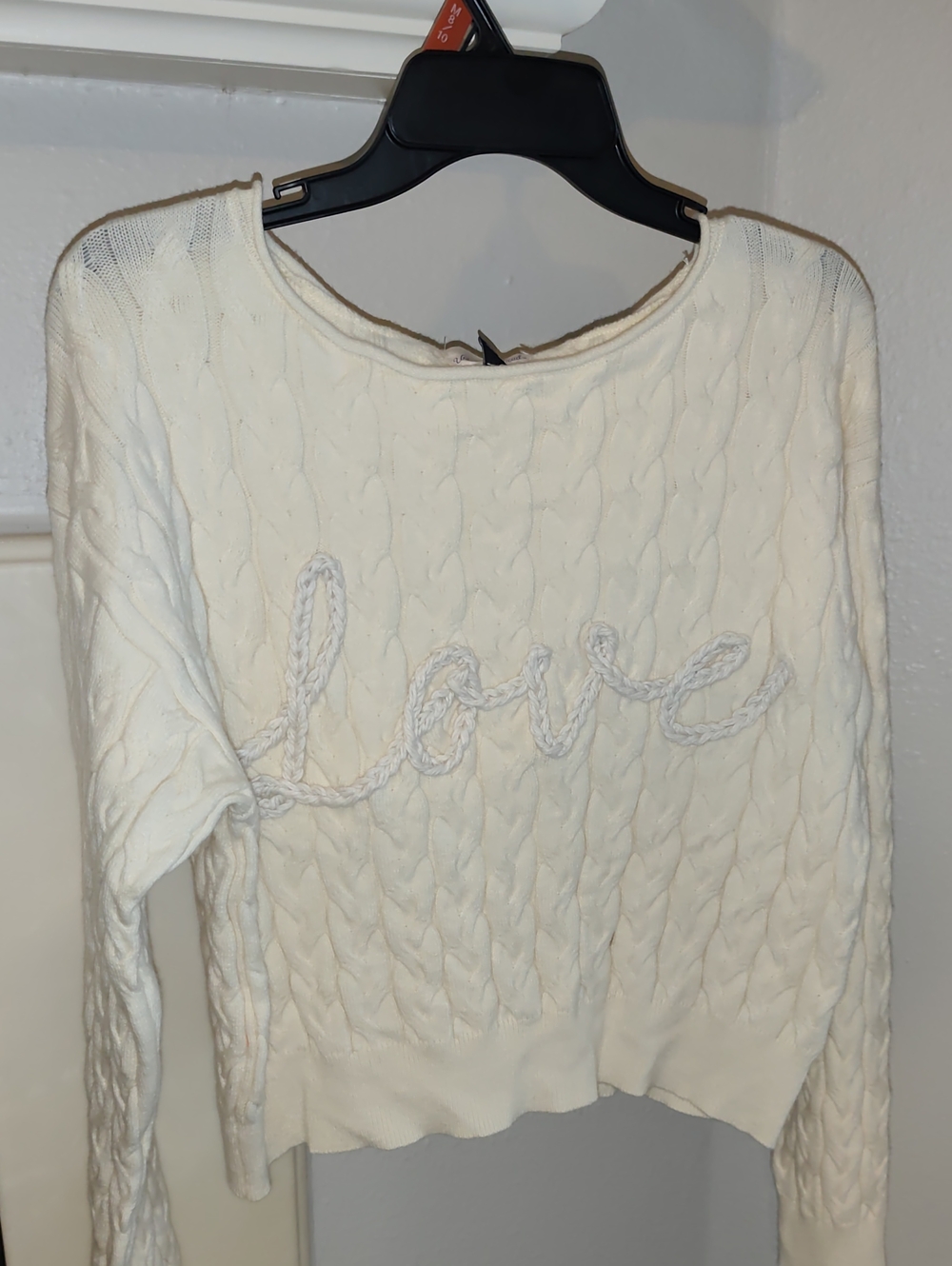 Universal Thread Cream Cable-Knit Sweater with Rope 'Love' Accent